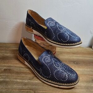 Patrizia by Spring Step Navy Blue Laser Cut Rhinestone Loafers Size 41 Flat